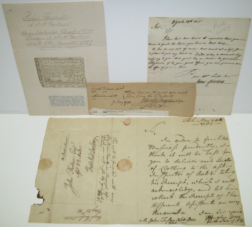 (AMERICANA.) Group of 4 items Signed, or Signed and Inscribed, by 18th-century Americans.